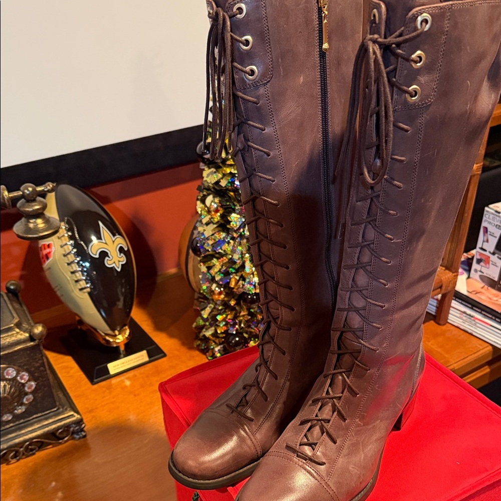 Brown Leather Knee-High Boots